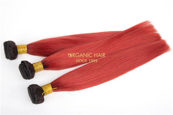 Red color virgin human hair extensions
